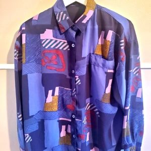 Funky Patterned 80's Button Up Shirt